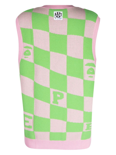 Shop Aape By A Bathing Ape Checkerboard Knitted Vest In Pink