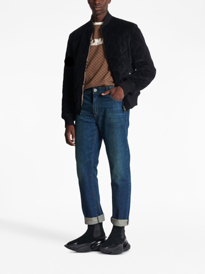 Shop Balmain Vintage Logo-patch Straight-leg Jeans In Blue