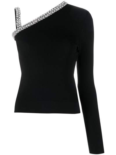 Shop Karl Lagerfeld Faux-pearl One-shoulder Top In Black