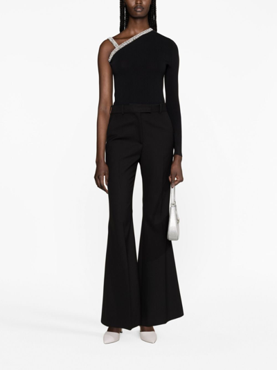 Shop Karl Lagerfeld Faux-pearl One-shoulder Top In Black