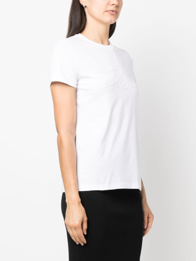 Shop Karl Lagerfeld Logo Print-embellished Organic-cotton T-shirt In White