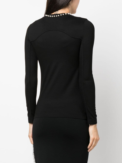 Shop Karl Lagerfeld Faux-pearl-embellished Long-sleeve Top In Black