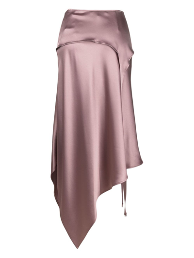 Shop Ssheena Asymmetric Satin-finish Midi Skirt In Purple
