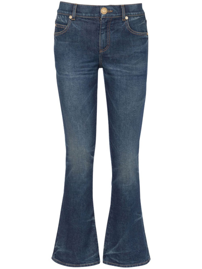 Shop Balmain Flared Cotton Jeans In Blue