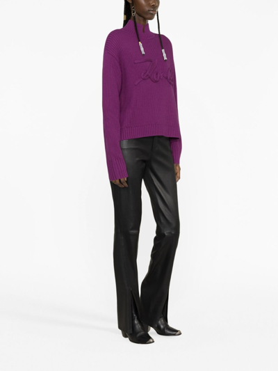 Shop Karl Lagerfeld Logo-appliqué Knitted Jumper In Purple