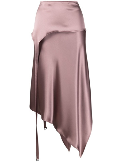 Shop Ssheena Asymmetric Satin-finish Midi Skirt In Purple