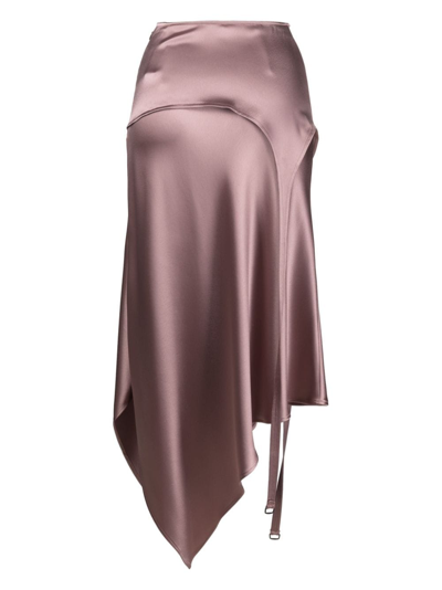 Shop Ssheena Asymmetric Satin-finish Midi Skirt In Purple