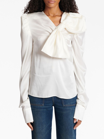 Shop Balmain Bow-embellished Blouse In White