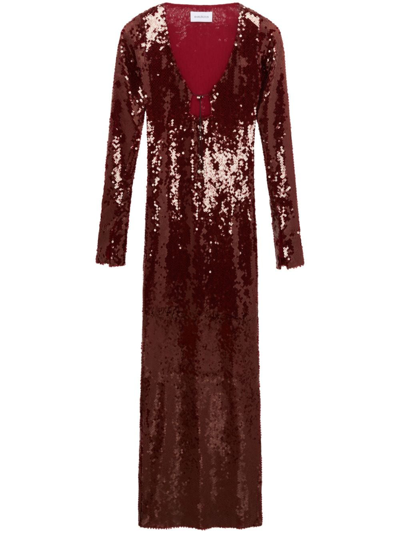Shop 16arlington Sequin-embellished Long-sleeve Maxi Dress In Red