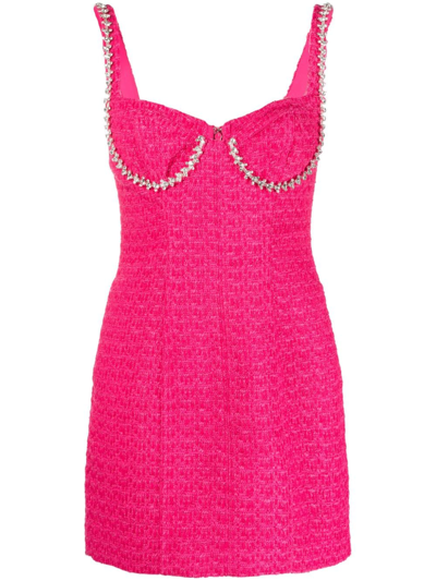 Shop Self-portrait Crystal-embellished Tweed Minidress In Pink