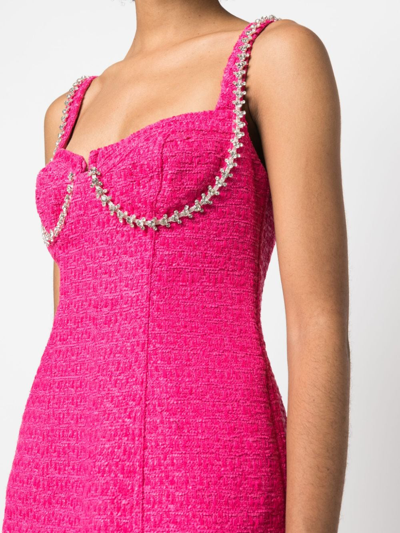 Shop Self-portrait Crystal-embellished Tweed Minidress In Pink