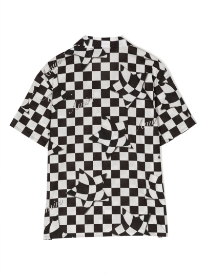 Amiri Kid's Checkered Logo-print Shirt In White