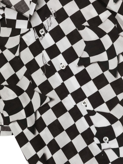 Amiri Kid's Checkered Logo-print Shirt In White