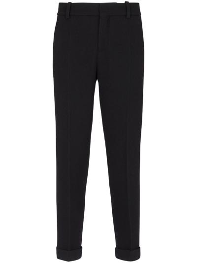 Shop Balmain Tapered Cropped Trousers In Black