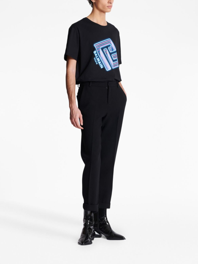 Shop Balmain Tapered Cropped Trousers In Black