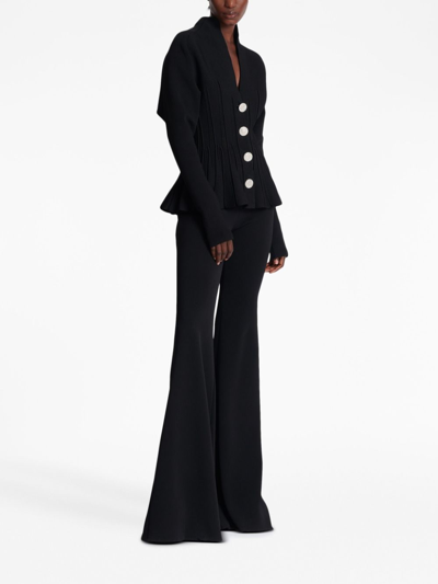 Shop Balmain Rib-knit Pleated Cardigan In Black