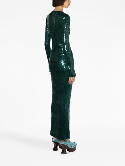 Shop 16arlington Sequin-embellished Long-sleeve Maxi Dress In Green