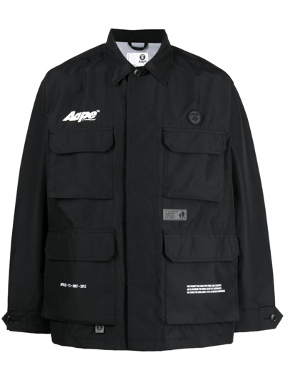 Shop Aape By A Bathing Ape Logo-print Multiple-pocket Jacket In Black