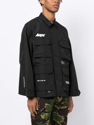 Shop Aape By A Bathing Ape Logo-print Multiple-pocket Jacket In Black