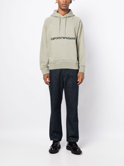 Emporio Armani Logo-embroidered Cotton Hoodie In Green