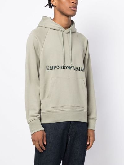 Emporio Armani Logo-embroidered Cotton Hoodie In Green