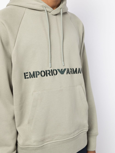Emporio Armani Logo-embroidered Cotton Hoodie In Green