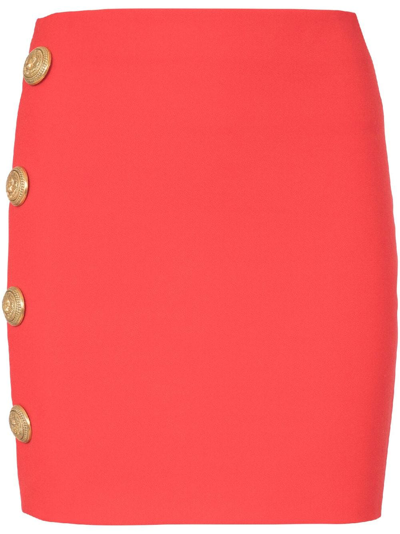 Shop Balmain Asymmetrical Mini Skirt In Red