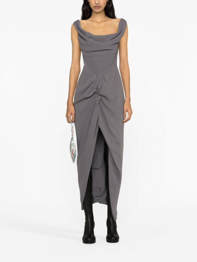 Shop Vivienne Westwood Panther Draped Dress In Grey