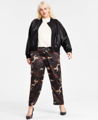 Shop Bar Iii Plus Size Faux Leather Bomber Jacket Blouson Tee Satin Camo Cargo Pants Created For Macys In Deep Black