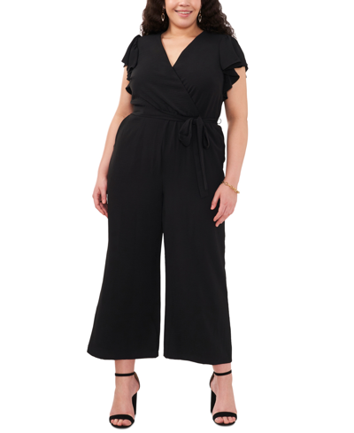 Shop Msk Plus Size Flutter-sleeve Wide-leg Jumpsuit In Black