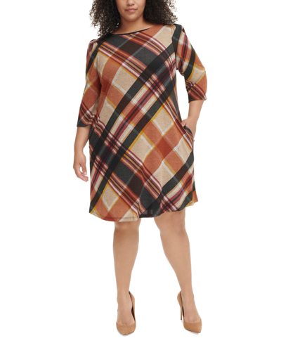 Shop Jessica Howard Plus Size Plaid A-line Dress In Rust Multi