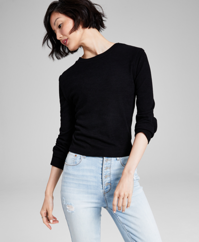 Shop And Now This Women's Ribbed Crewneck Long-sleeve T-shirt In Black
