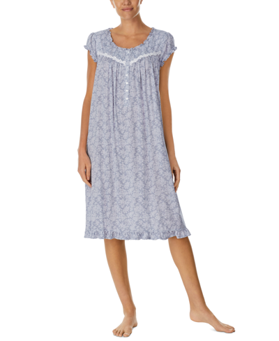 Shop Eileen West Women's Waltz Cap-sleeve Lace-trim Nightgown In Grey Print