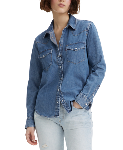 Shop Levi's Women's The Ultimate Western Cotton Denim Shirt In Mighty Fine