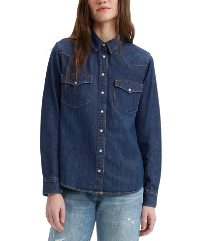 Shop Levi's Women's The Ultimate Western Cotton Denim Shirt In Smokin Hot