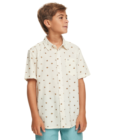 Shop Quiksilver Big Boys Minimo Regular-fit Floral-print Button-down Shirt In Birch Minimo