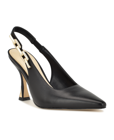 Nine West Veroni Womens Stretch Leather Slingback Heels In Black Leather