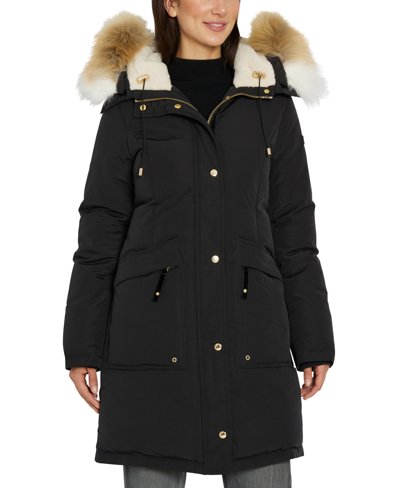 Shop Sam Edelman Women's Faux-fur-trim Hooded Parka In Black