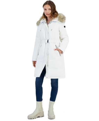 Shop Sam Edelman Women's Faux-fur-trim Hooded Parka In Bright White