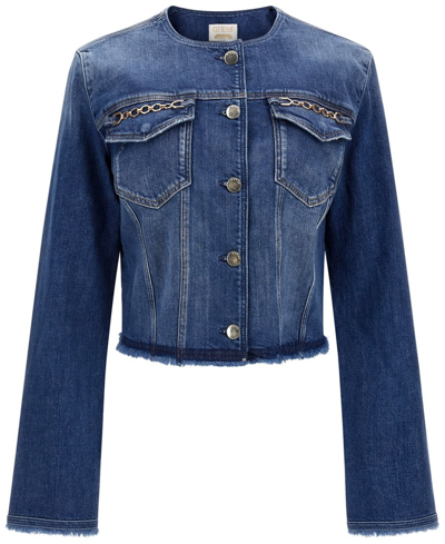 Shop Guess Women's Chain Fray-hem Long-sleeve Terrie Jacket In Enlinghtment Dark