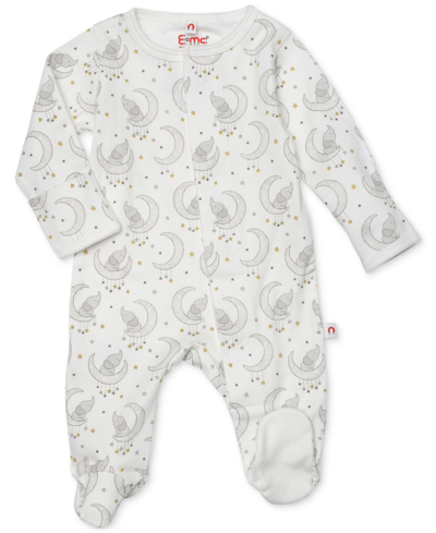 Easy Magnetic Close Baby Boys Or Baby Girls Elephant-print Footed Coverall In Cream