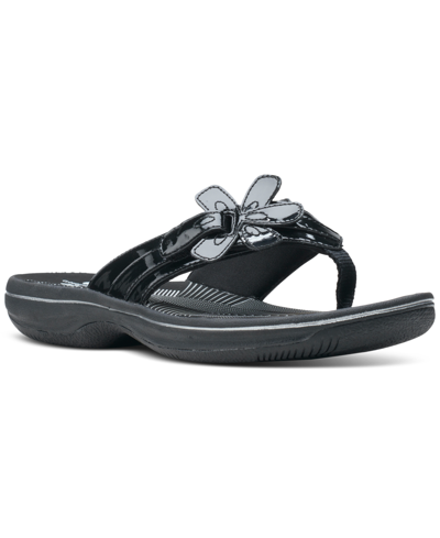 Shop Clarks Women's Cloudsteppers Brinkley Flora Flip-flop Sandals In Black Pat