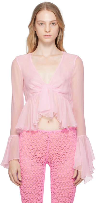 Shop Blumarine Pink Ruffled Blouse In N0149 Chalk Pink