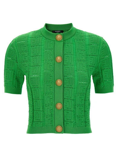 Shop Balmain Ss Monogram Sweater, Cardigans Green