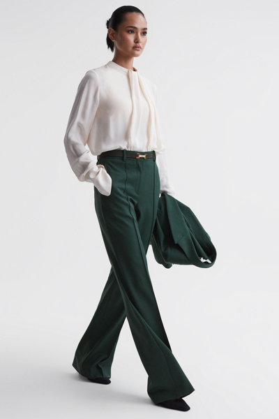 Shop Reiss Wide - Bottle Green Jade Wide Wide Leg Wool Blend Mid Rise Suit Trousers, Us 2