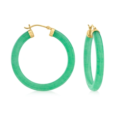 Shop Canaria Fine Jewelry Canaria Canara Jade Hoop Earrings In 10kt Yellow Gold In Green