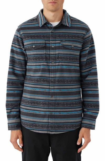 Shop O'neill Glacier Stripe Fleece Snap-up Overshirt In Graphite