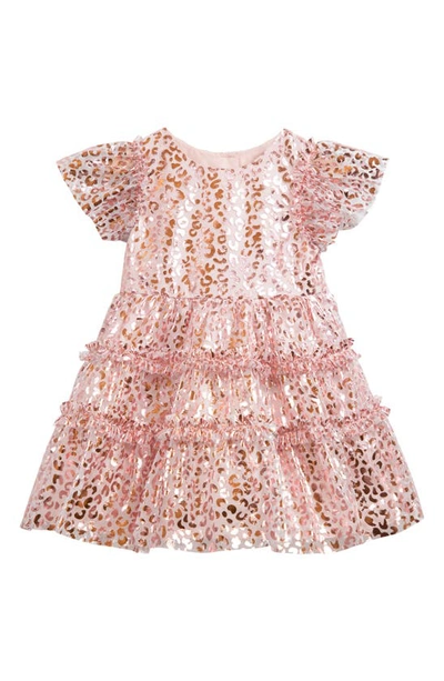 Shop Pippa & Julie Leopard Foil Print Ruffle Tiered Dress In Pink