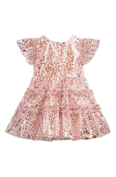 Shop Pippa & Julie Leopard Foil Print Ruffle Tiered Dress In Pink