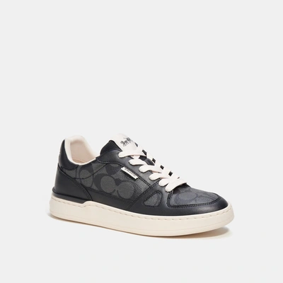 Shop Coach Outlet Clip Court Low Top Sneaker In Signature Canvas In Grey